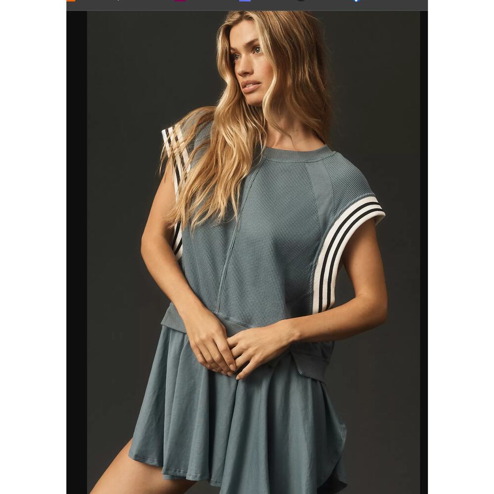 Anthropologie Daily Practice Mini Dress with White & Black Stripe Accents
